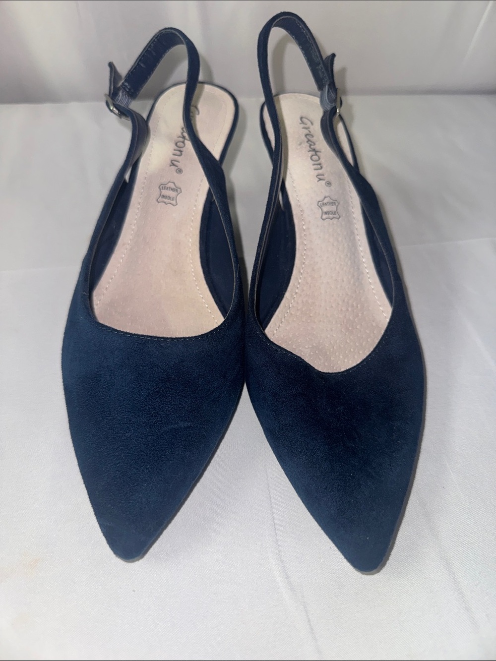 Grace Navy Suede Pointed Slingback Flats